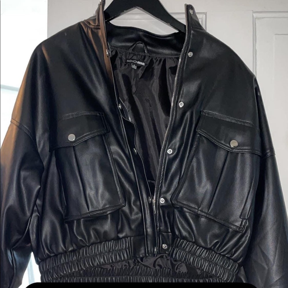 Faux leather jacket by fashion nova
